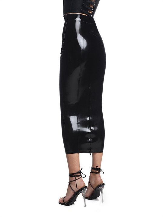 Eurocat high - waisted black latex midi skirt