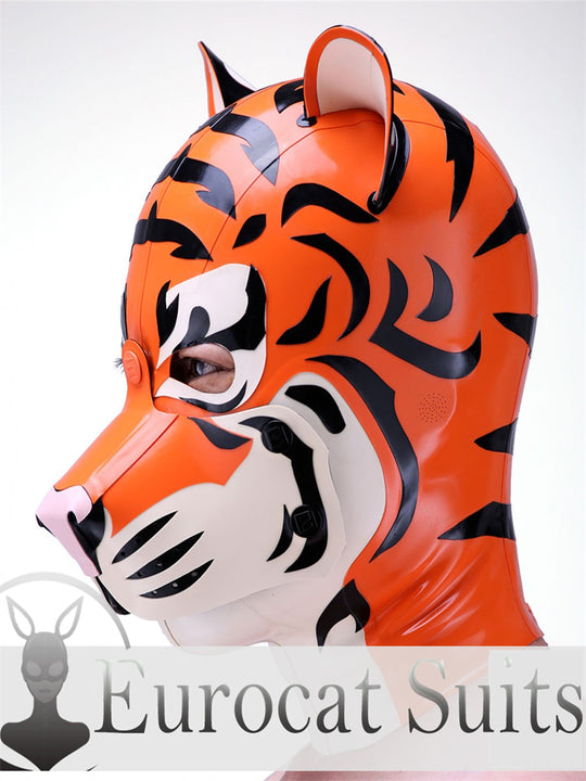 eurocat Male Latex Hood Rubber Fetish Wear Cosplay TIGER MASK catsuits