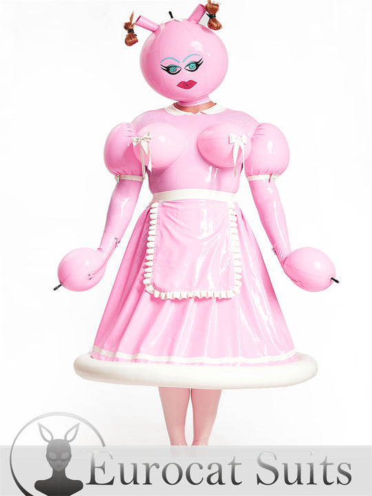 Sexy Latex Unisex Inflatable Dreamy waitress Dress Bubblegum Pink