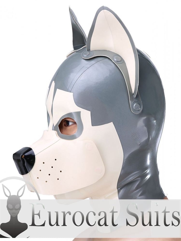 eurocat Male Latex Hood Rubber Fetish Wear Cosplay catsuits HUSKY MASK  WITH MAGNETIC