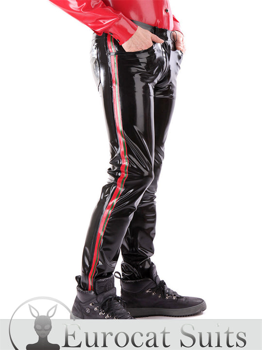 Catsuit Latex men pants rubber trousers Latex with Side Stripes