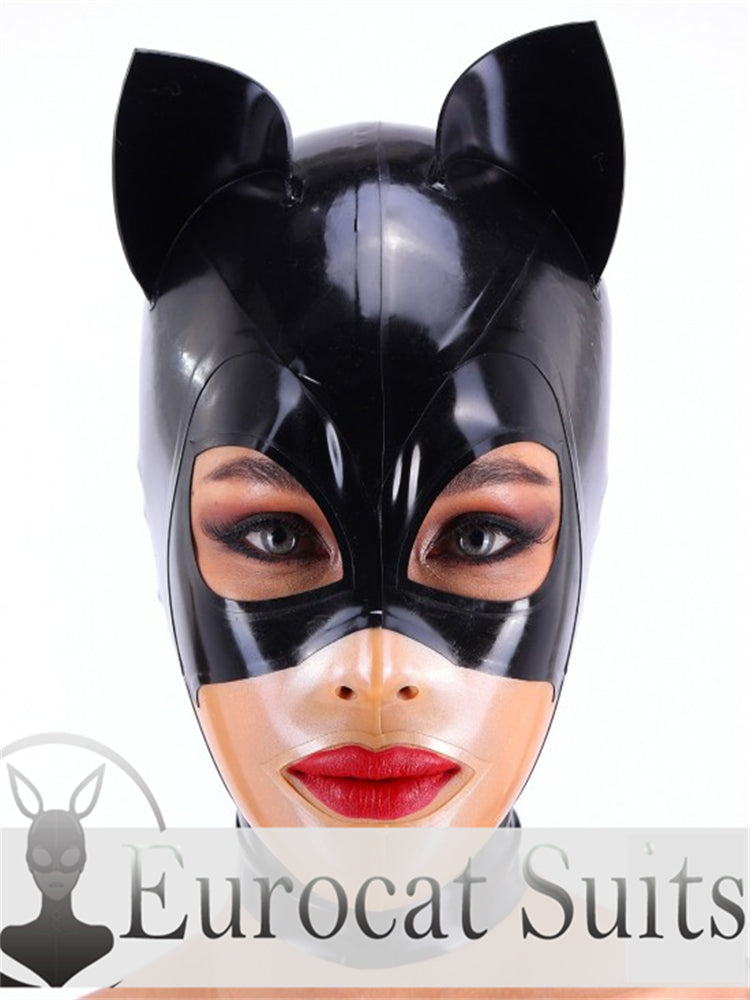 eurocat  Latex Hood Rubber Fetish Wear Cosplay CAT MASK catsuits