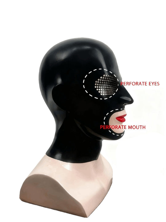 Latex Mask black rubber perforated eyes Hood