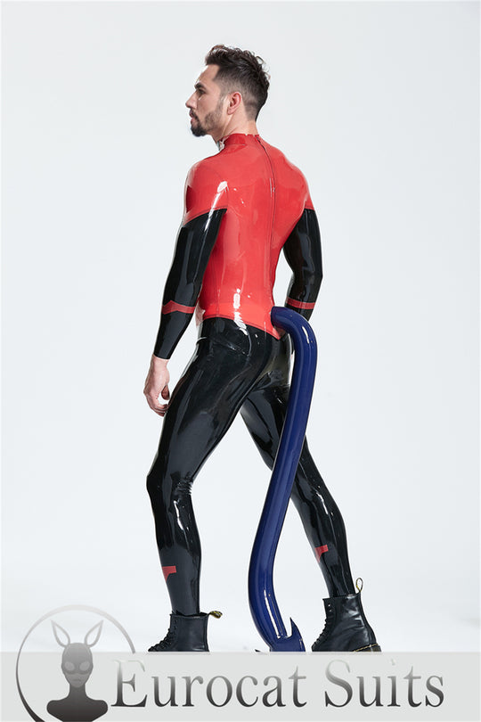 eurocat latex Männlicher 'Devil-May-Care' Catsuit mit aufgeblasenem Schwanz