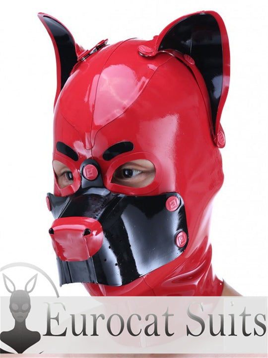 eurocat Male Latex Hood Rubber Fetish Wear Cosplay catsuits PUPPY MASK WITH BUTTONS