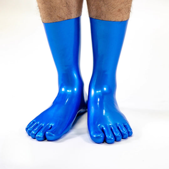 Short latex metal blue five toe socks