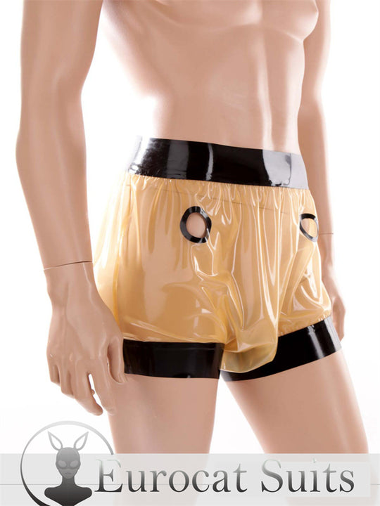 Latex short men pants rubber trousers Bizarre golden shower latex pants