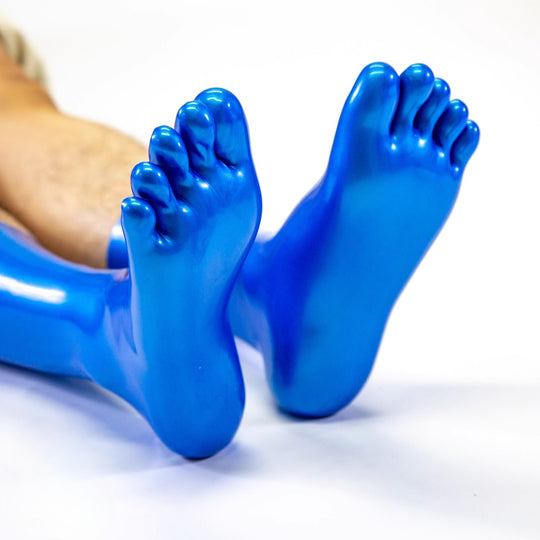 Short latex metal blue five toe socks