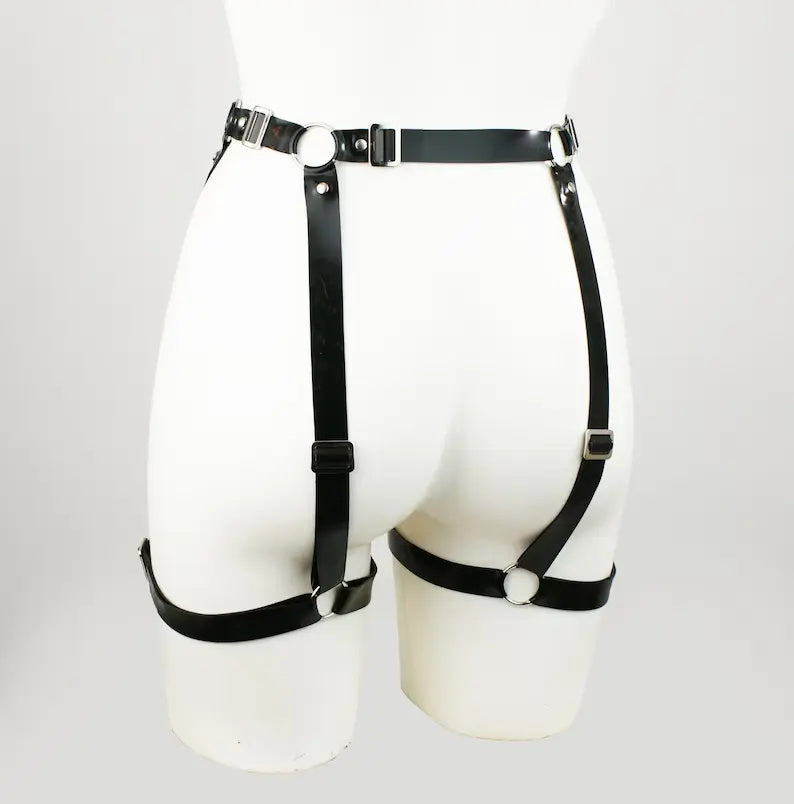 Slim Strapped Heavy Latex Leg Harness