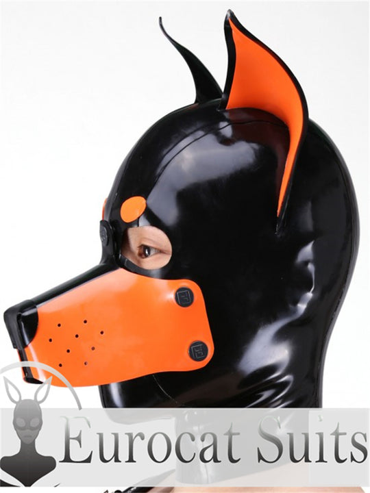 eurocat Male Latex Hood Rubber Fetish Wear Cosplay catsuits PUPPY  DOBERMAN MASK