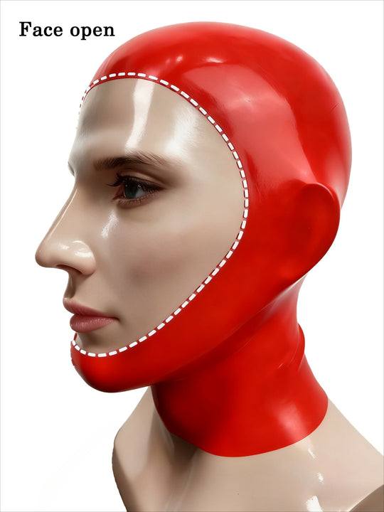 Latexmaske, rote Gummihaube, halbes Gesicht 