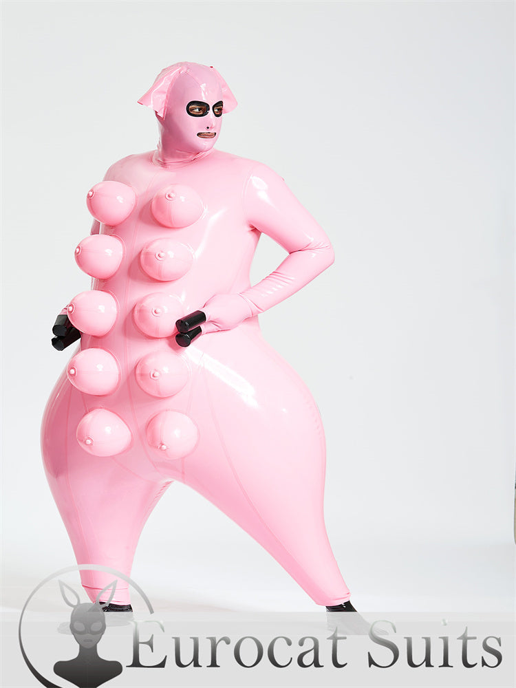 eurocat Male Latex sexy Unisex Inflatable Pig Suit main color is  Bubblegum Pink