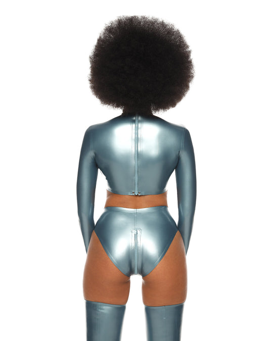 Panties  Metallic Blue sexy female with croth zipper