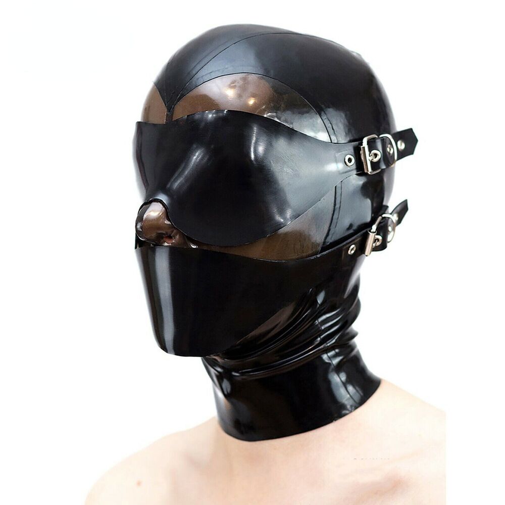 Full Enclosure Latex Hood with Back Zipper Rubber Masks Clubwear Fetish BDSM