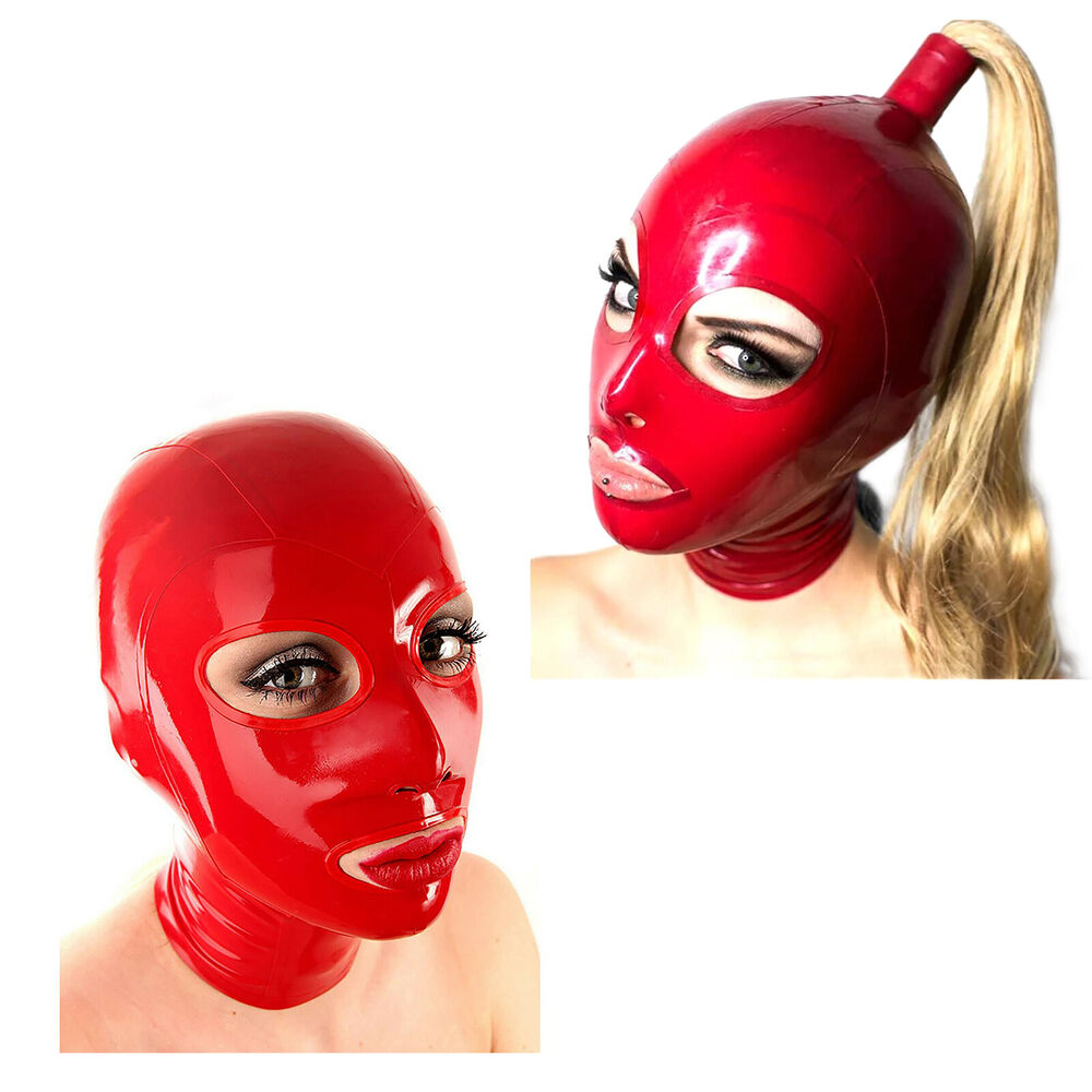 Unisex Head Cover Wig Latex Mask Nostrils Gift Hood Red Zipper Open Eyes Mouth