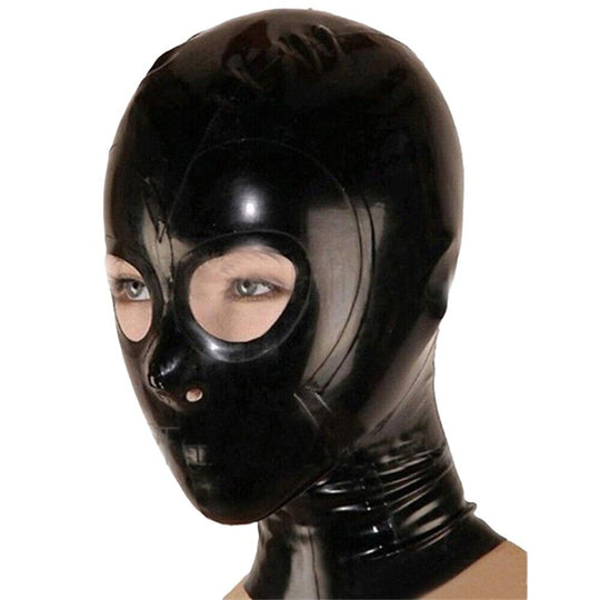 Open Eyes Nose Latex Hood Back Zipper Rubber Mask Catsuit Clubwear Fetish BDSM