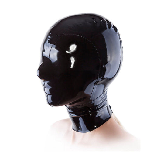 Latex Mask Hood with Translucent Face and Holes for Mouth and Eyes Rear Zipper