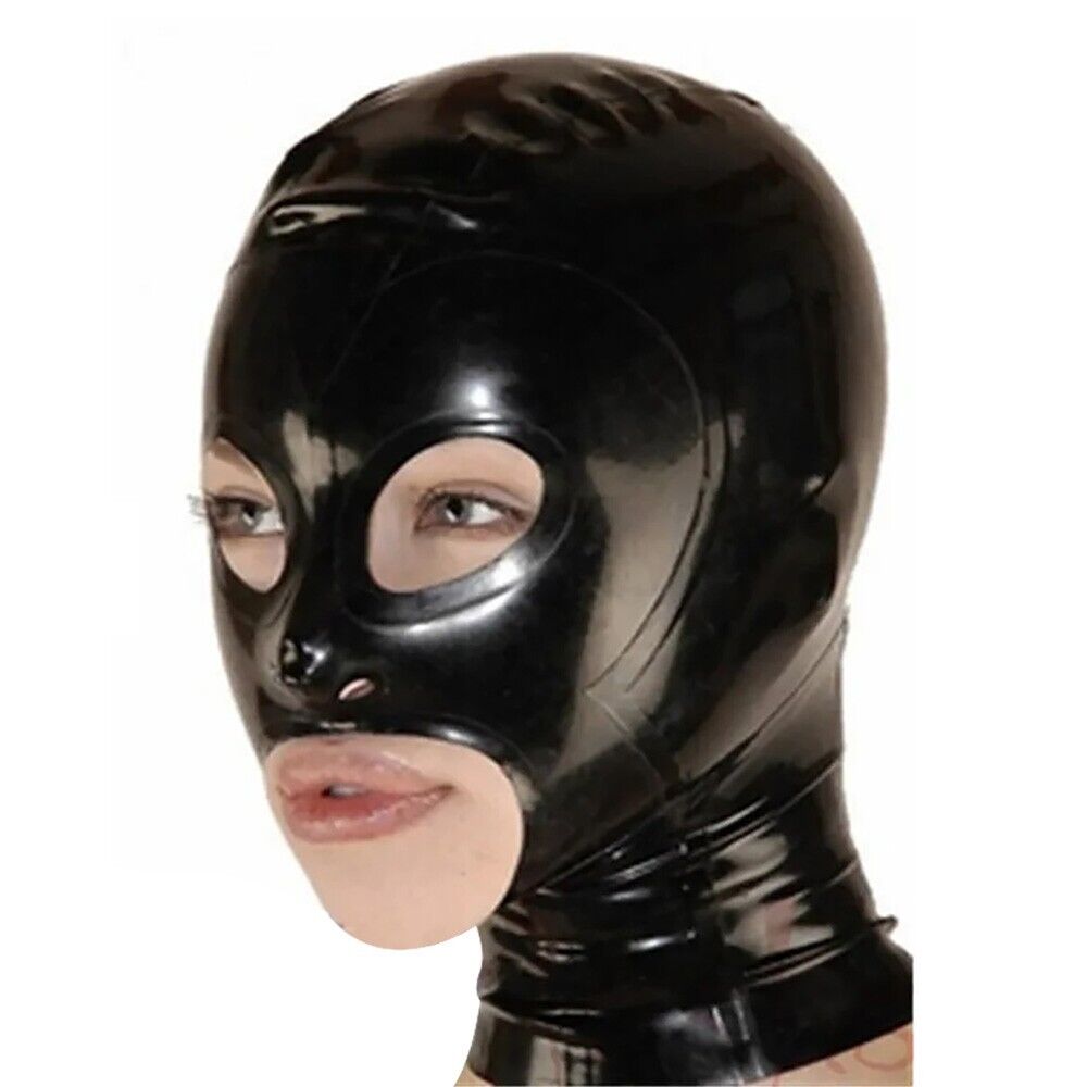 Open Eyes Nose Latex Hood Back Zipper Rubber Mask Catsuit Clubwear Fetish BDSM