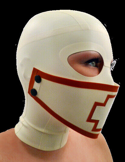 Latex Rubber Hood/Mask with Nurse Mouth Mask Open Eyes Fetish Club Party Cosplay