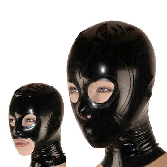 Open Eyes Nose Latex Hood Back Zipper Rubber Mask Catsuit Clubwear Fetish BDSM