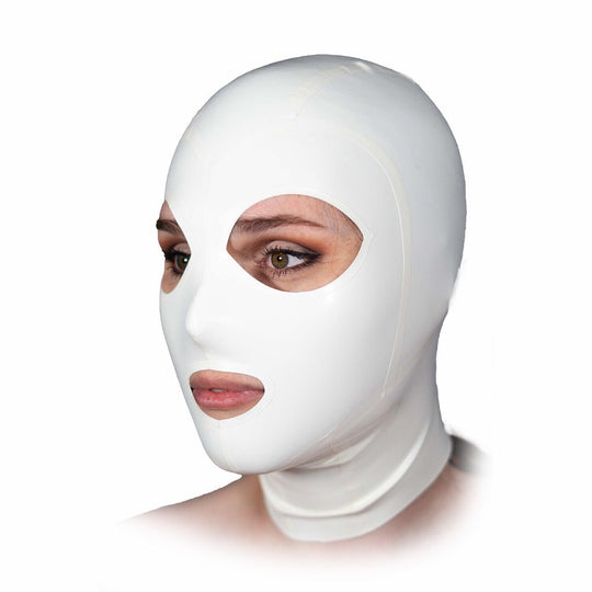 White Latex Hood Back Zipper Rubber Mask for Catsuit Clubwear Fetish BDSM