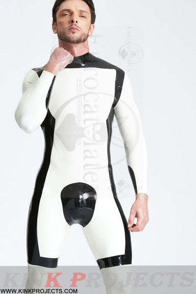 eurocat latex Catsuit „White Knight“ für Männer mit Reißverschluss hinten