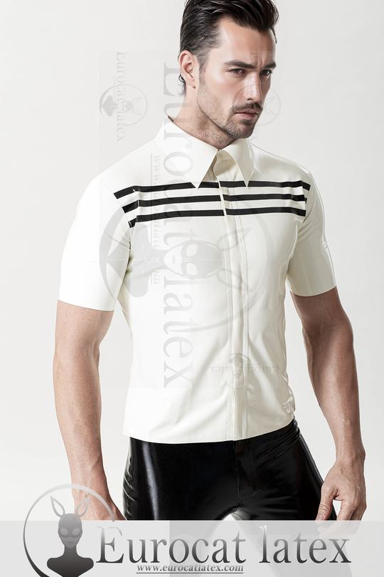 eurocat latex Male Triple Stripes Short-Sleeved Casual Shirt