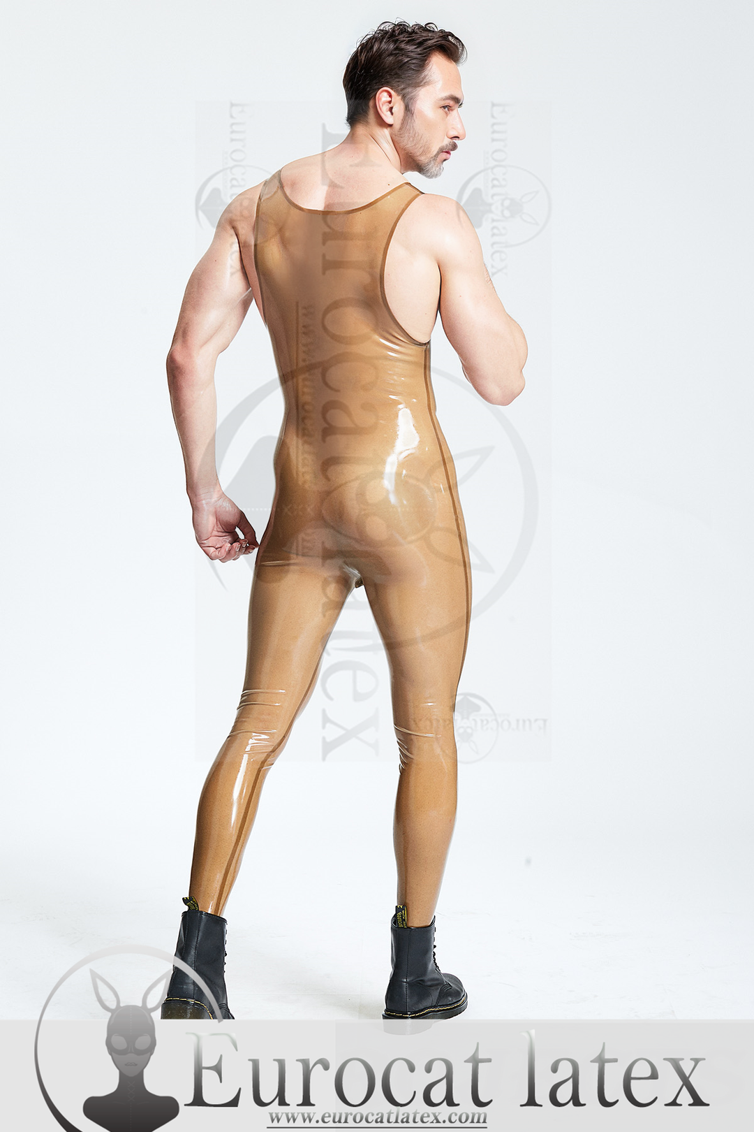 eurocat latex Male Translucent Codpiece Singlet Leggings Suit