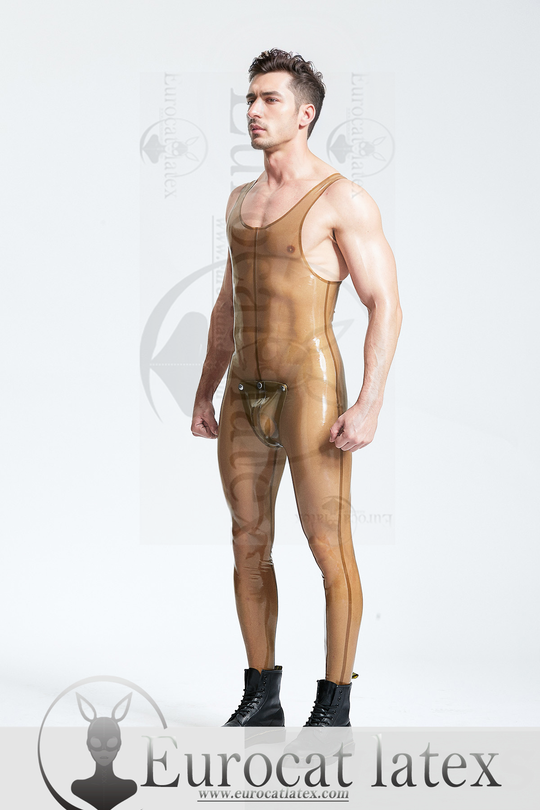 eurocat latex Male Translucent Codpiece Singlet Leggings Suit