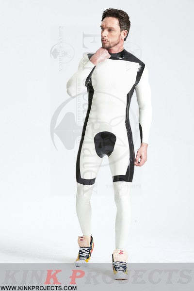 eurocat latex Catsuit „White Knight“ für Männer mit Reißverschluss hinten