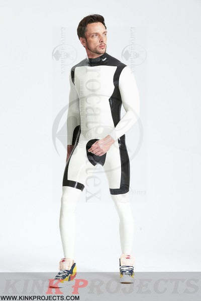 eurocat latex Catsuit „White Knight“ für Männer mit Reißverschluss hinten