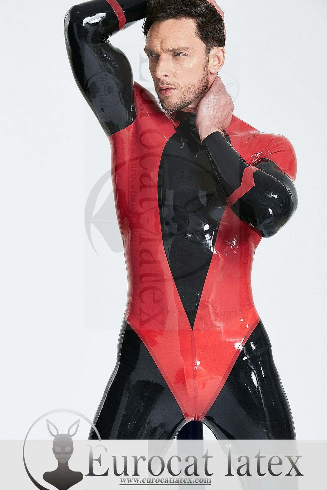 eurocat latex Männlicher 'Devil-May-Care' Catsuit mit aufgeblasenem Schwanz