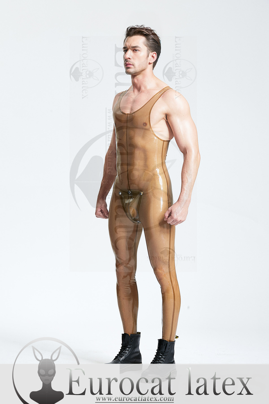 eurocat latex Male Translucent Codpiece Singlet Leggings Suit