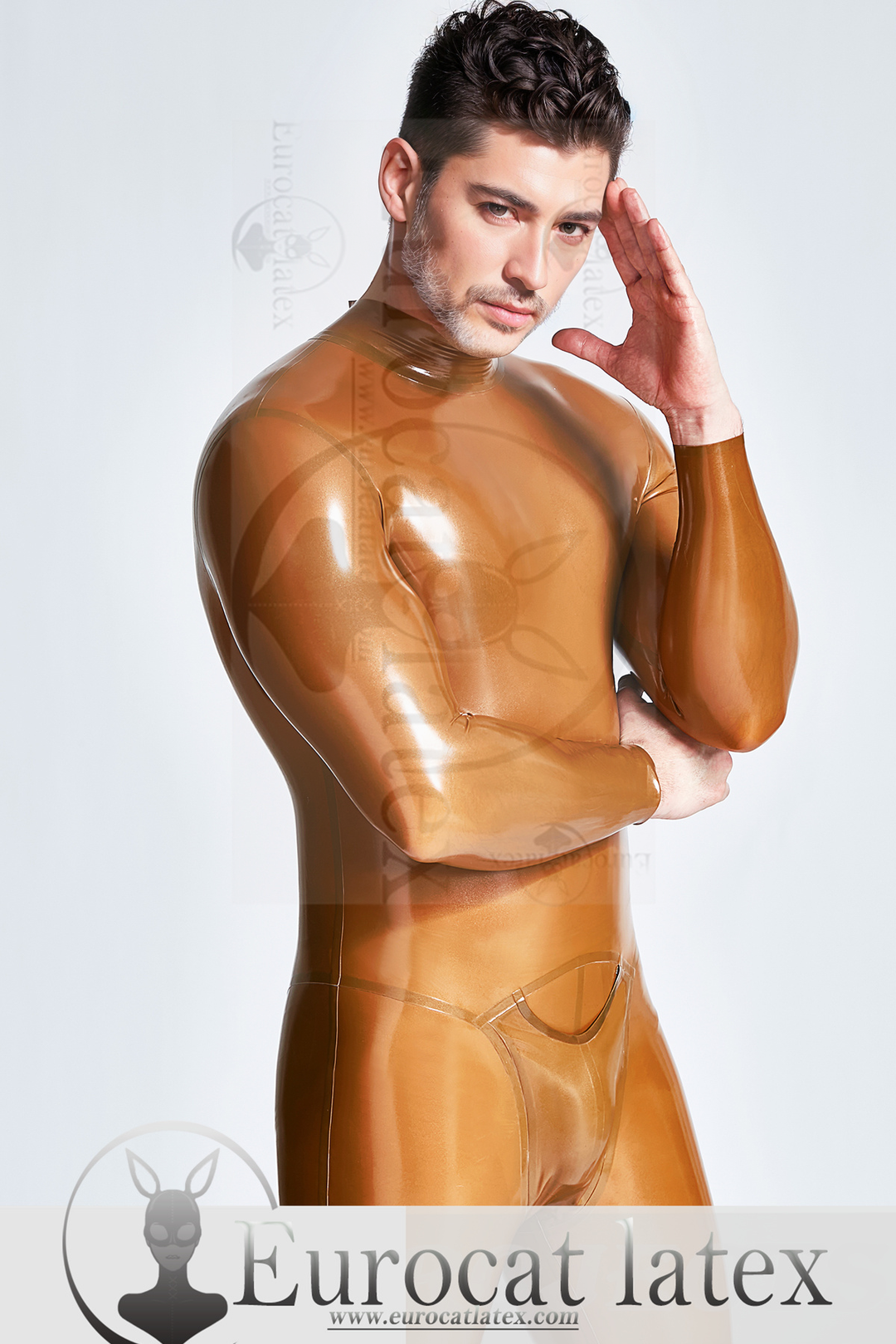 Eurocat Latex Catsuit für Männer ohne Reißverschluss und mit Beutel vorne am Hals